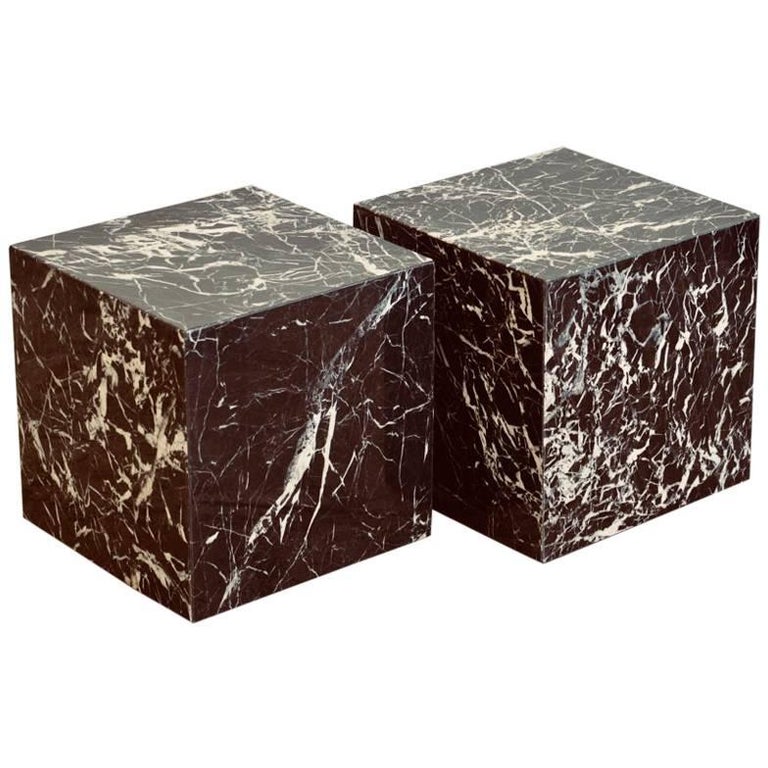 Pair of Veined Marble Block Side Tables or Coffee Table at 1stDibs