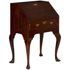 English George III Period Oak Slant Front Antique Desk on Slipper Feet c. 1760