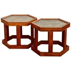 Retro Pair of John Keal for Brown Saltman Hexagonal Side Tables