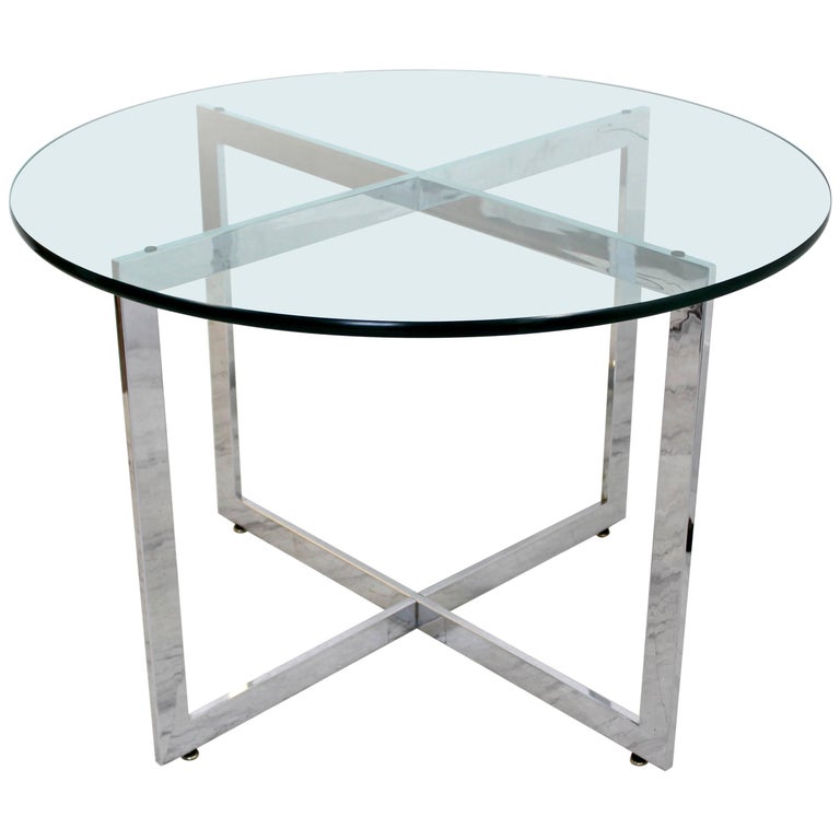Mid Century Modern Square Dining Table w/ Rectangular Chrome Legs and