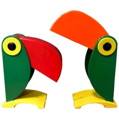 Vintage 1968, Green Red Beek, Rare Charming Toucan Table Lamp for OTF, Italy, Ferrari