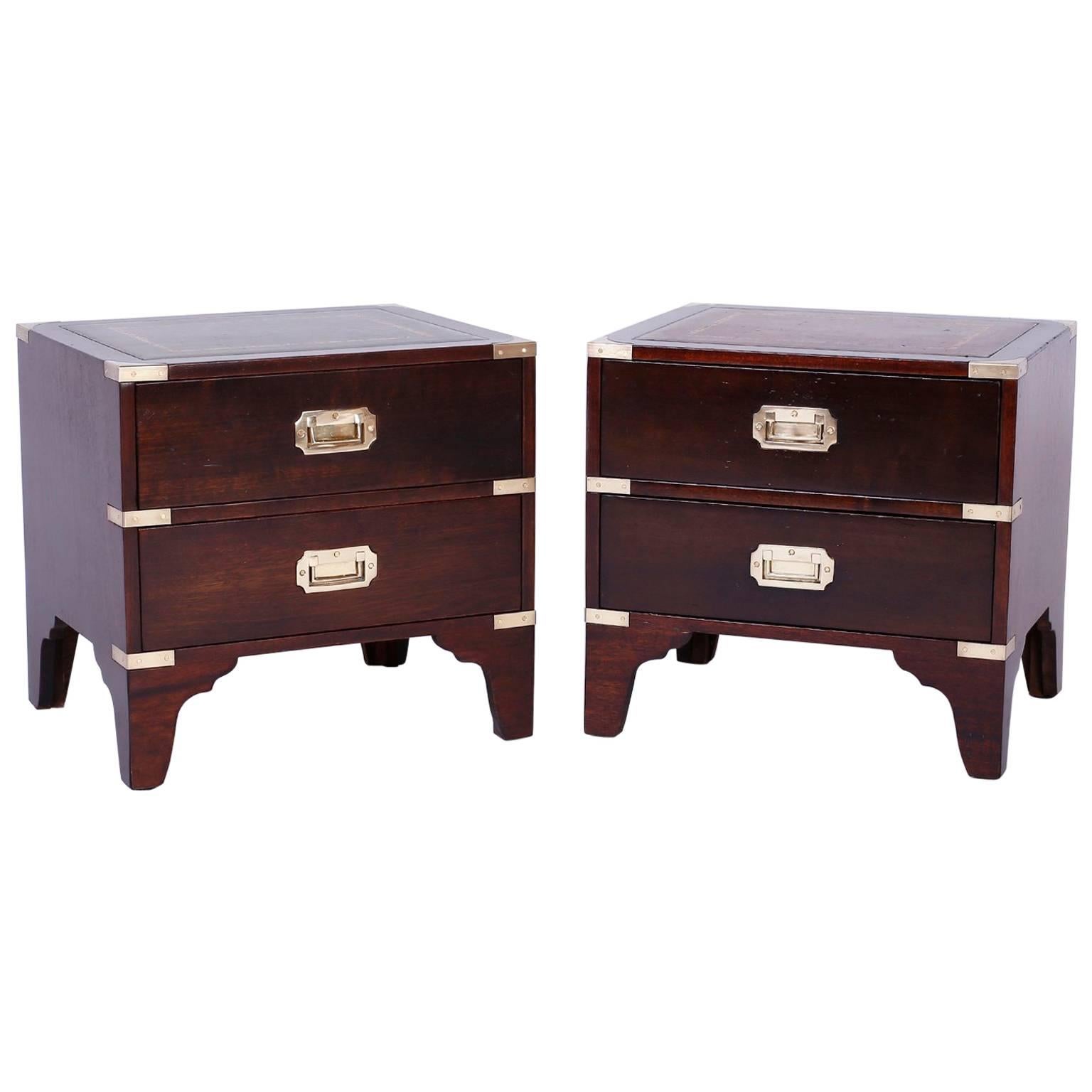 Pair of Low Campaign Nightstands