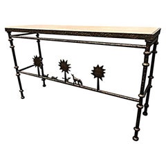 Vintage Tom Corbin Bronze and Travertine Console