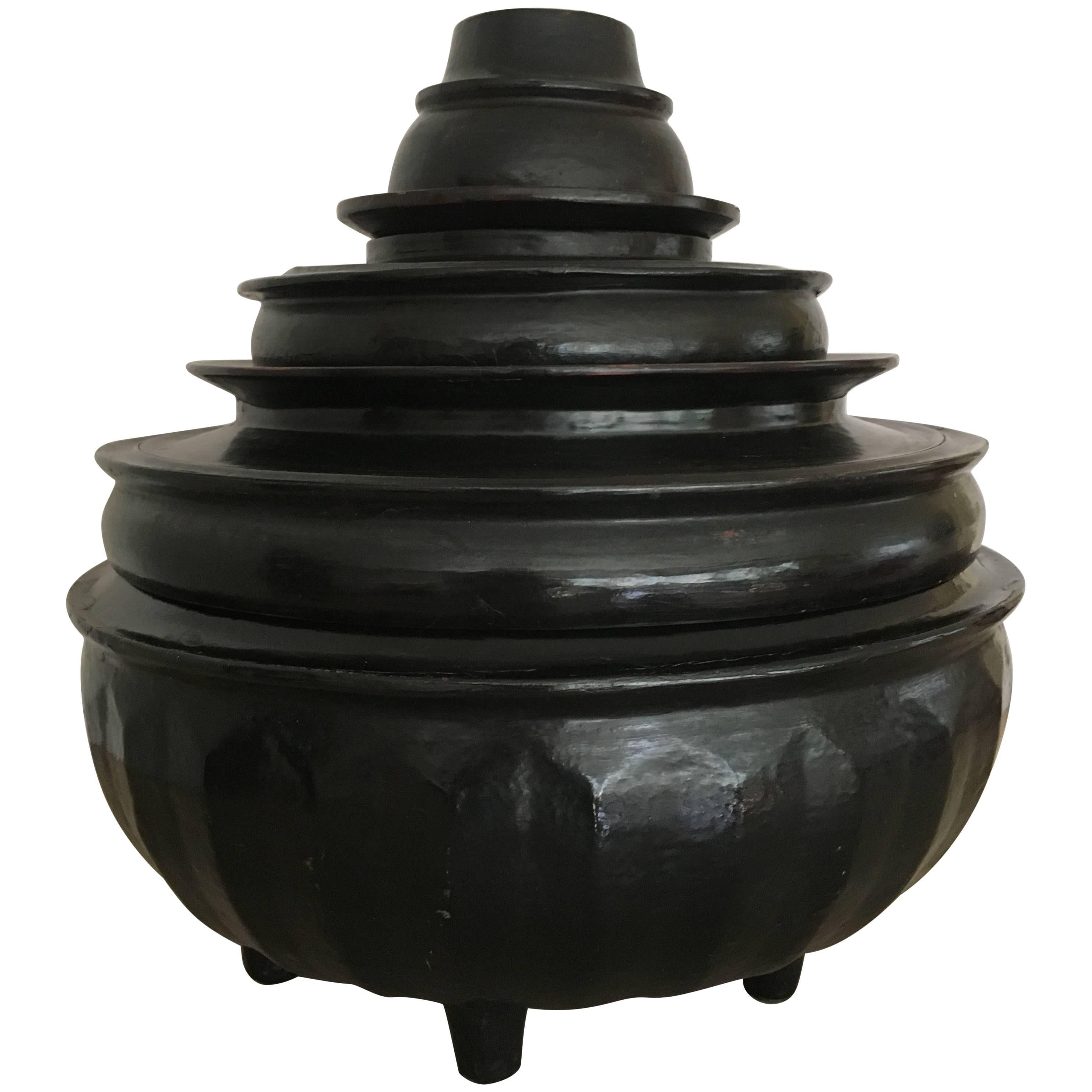 Burmese Black Lacquered Offering Bowl
