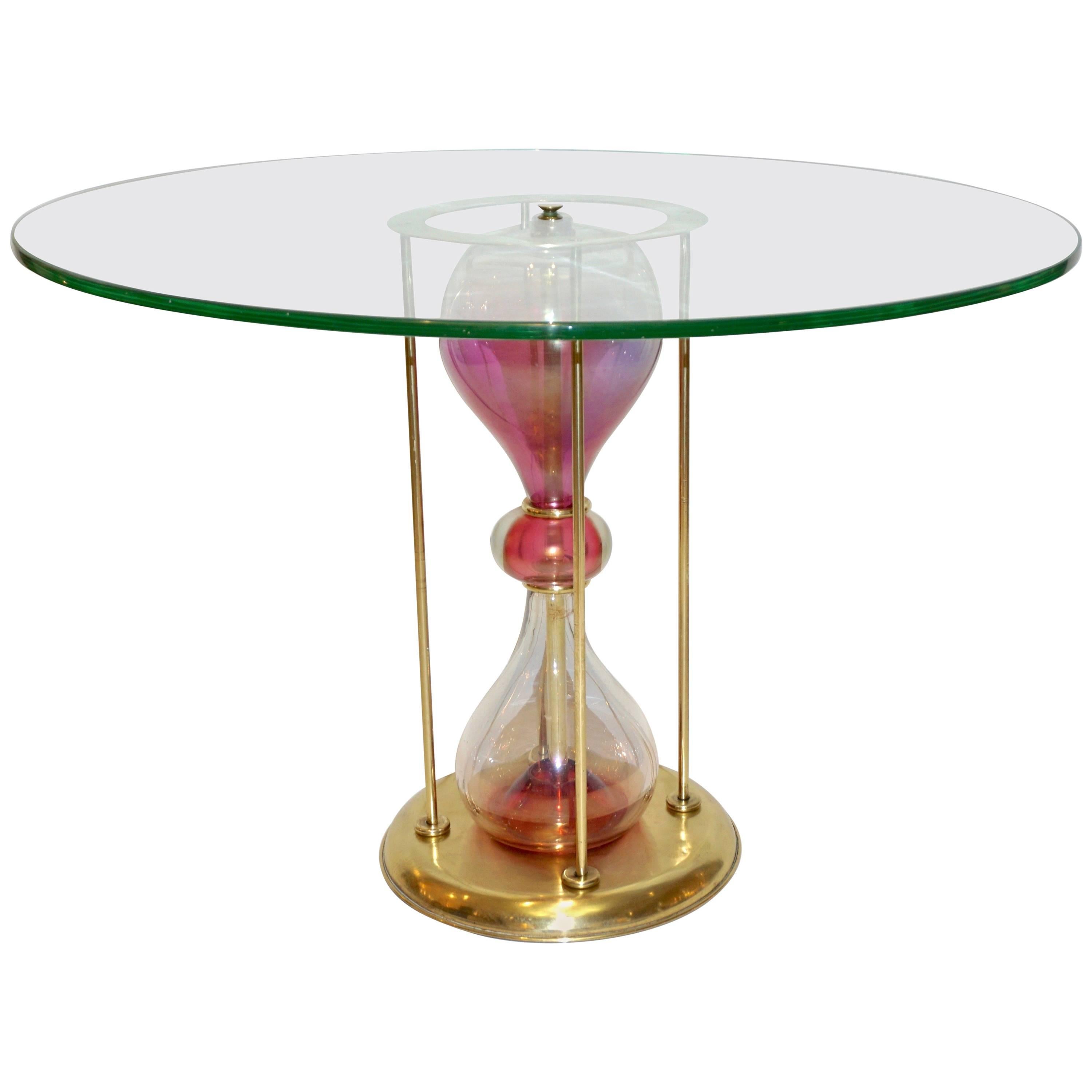 Seguso Vetri d'Arte, 1960s Italian Brass and Pink Glass Round Side/End Table