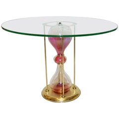 Seguso Vetri d'Arte:: Table d'appoint ronde en laiton et verre rose:: années 60