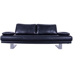 Rolf Benz 6600 Designer Leather Sofa Black Two-Seat Couch Modern