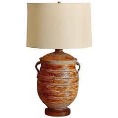 Oversized Ochre Glazed Ceramic Urn Lamp