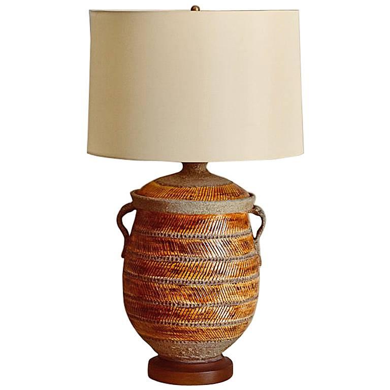 Oversized Ochre Glazed Ceramic Urn Lamp at 1stDibs