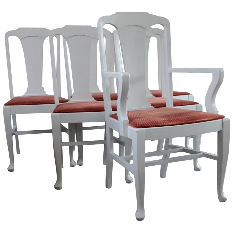 Set of Six Hale Dining Chairs 1900s Painted High Gloss White For Sale