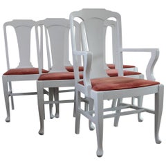 Vintage Set of Six Hale Dining Chairs 1900s Painted High Gloss White