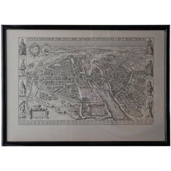 Vintage Framed French Map of Paris Black and White 