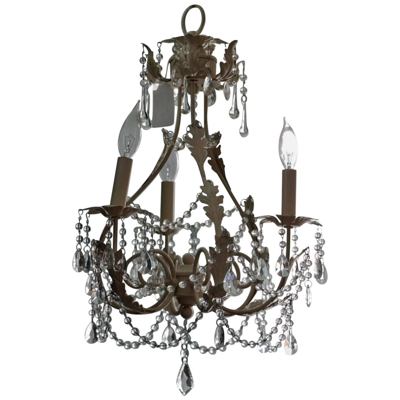 French Flare Distressed White Toile Chandelier For Sale