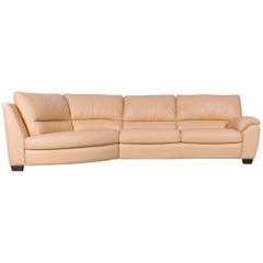 Natuzzi Designer Leather Sofa Four-Seat Orange Apricot Leather Couch