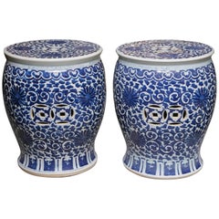 Superb Pair of Blue and White Cantonese Garden Seats