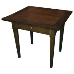 Early 19th Century Empire Table Tapered Legs One Drawer in Solid Oak with Inlay
