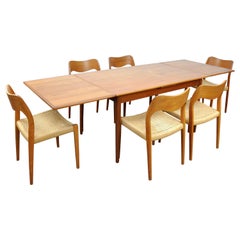Danish Modern Teak Dining Set with Six Moller Model #71 Chairs