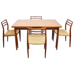Danish Modern Teak Dining Set with Four Moller Model #78 Chairs