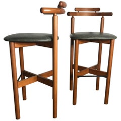 Pair of Danish Bar or Counter Stools, Teak and Leather by Gangso Mobler