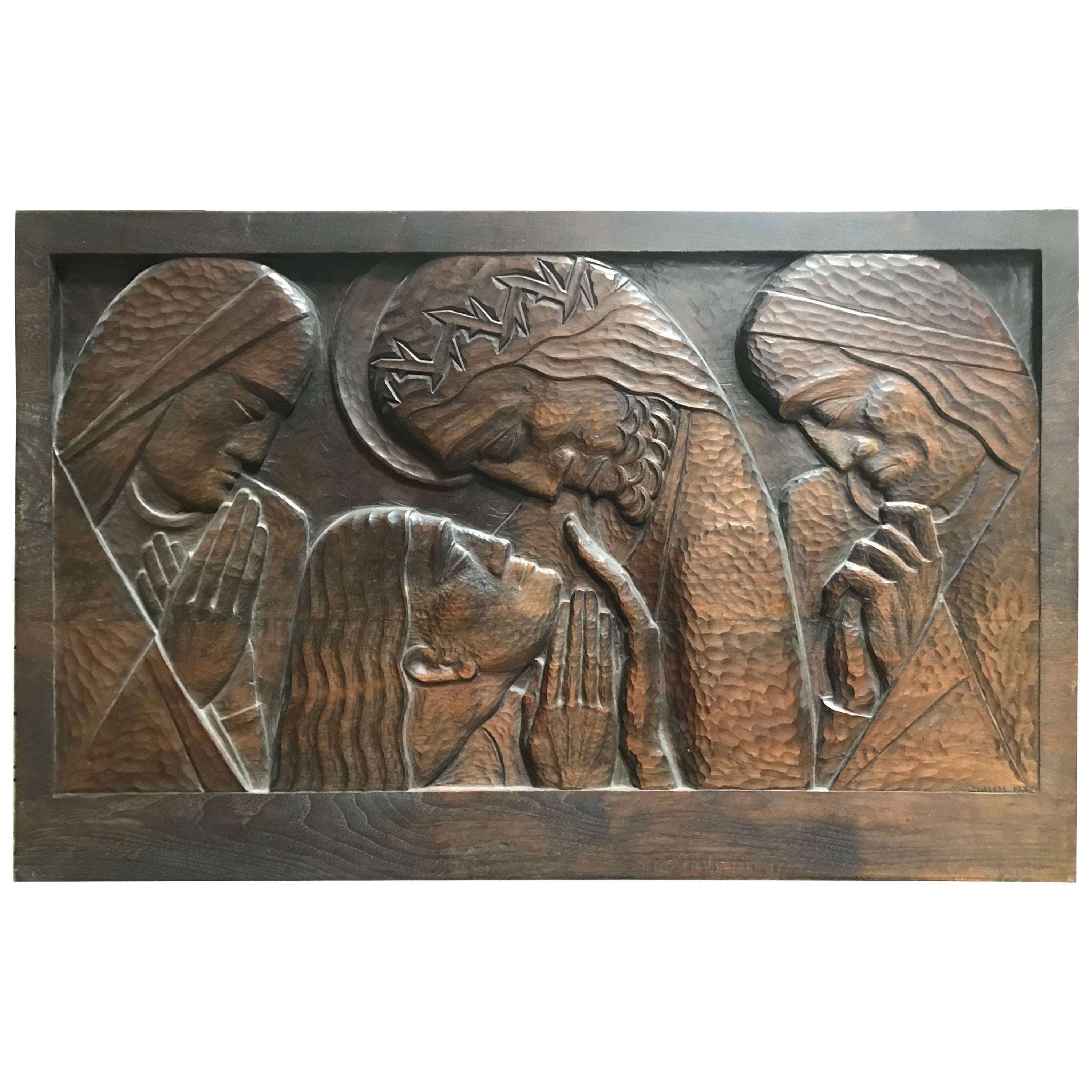 Art Deco, W.P.A Era Carved Black Walnut Wall Plaque by William Ehrich circa 1934