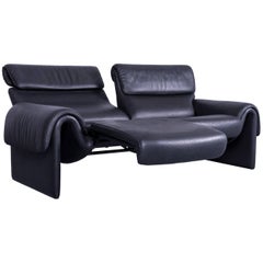 De Sede DS 2000 Designer Sofa Black Leather Relax Function Couch Switzerland