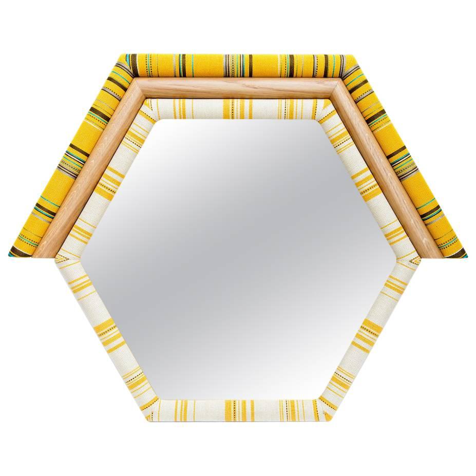 Pontiac Mirror Upholstered Hexagon Shaped Mirror in Kvadrat Fabric For Sale