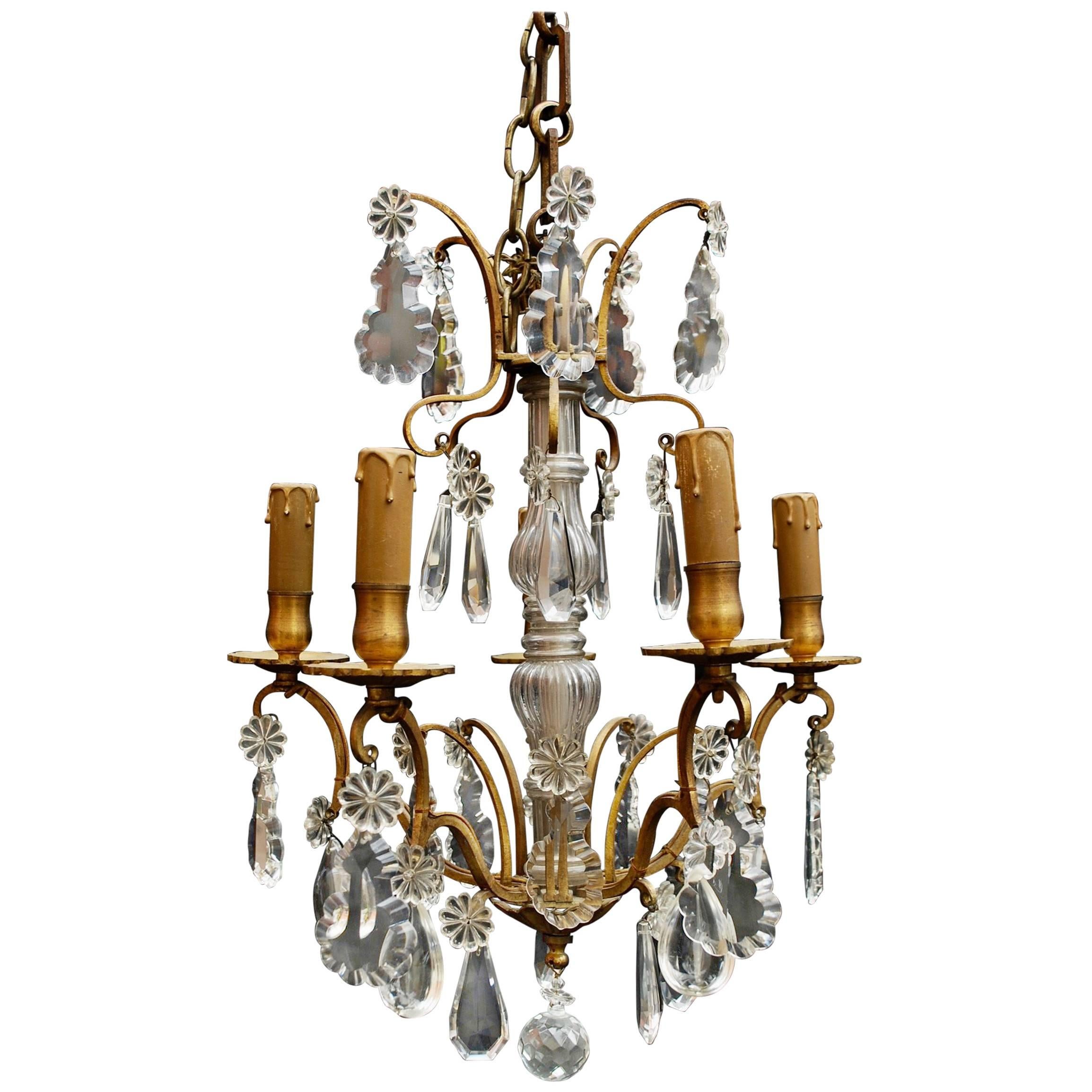 Beautiful Small French 1920s Crystal Chandelier