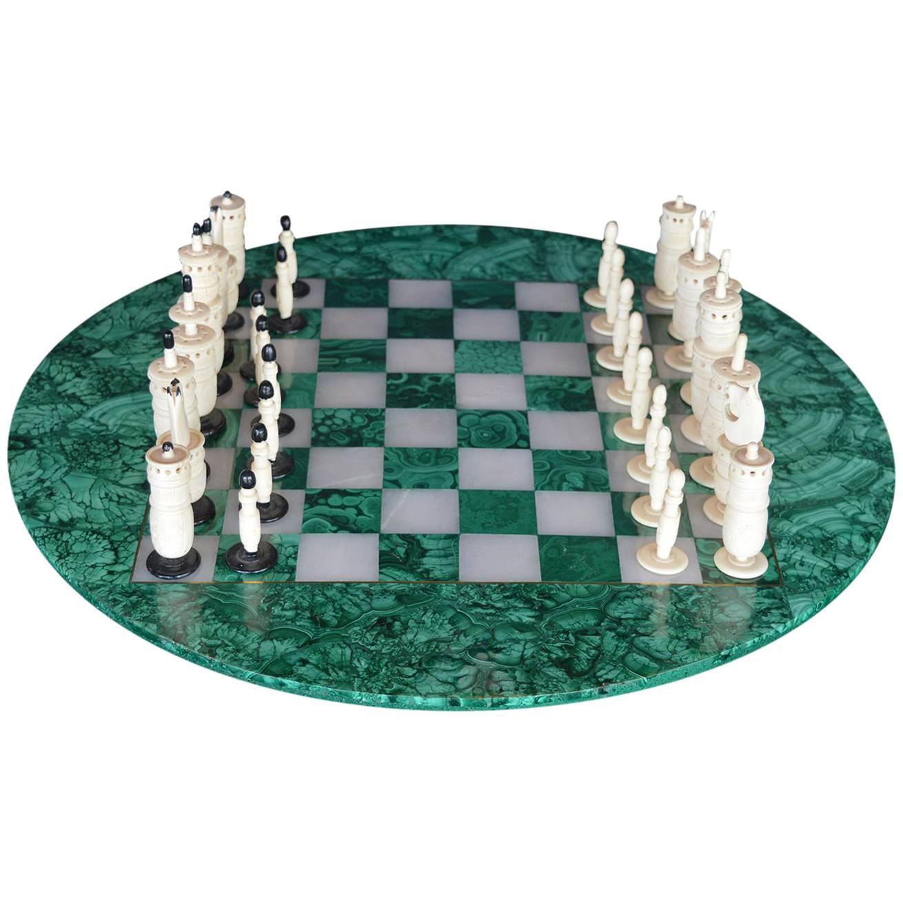 Malachite and Marble Chess Set
