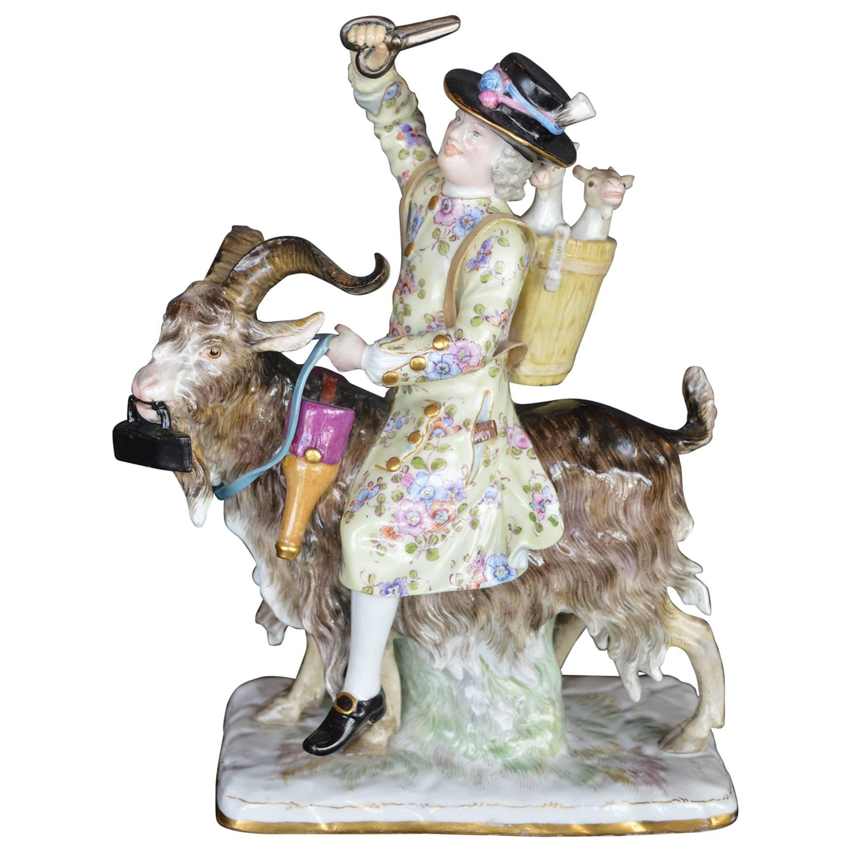 Meissen Porcelain de un hombre sobre una cabra