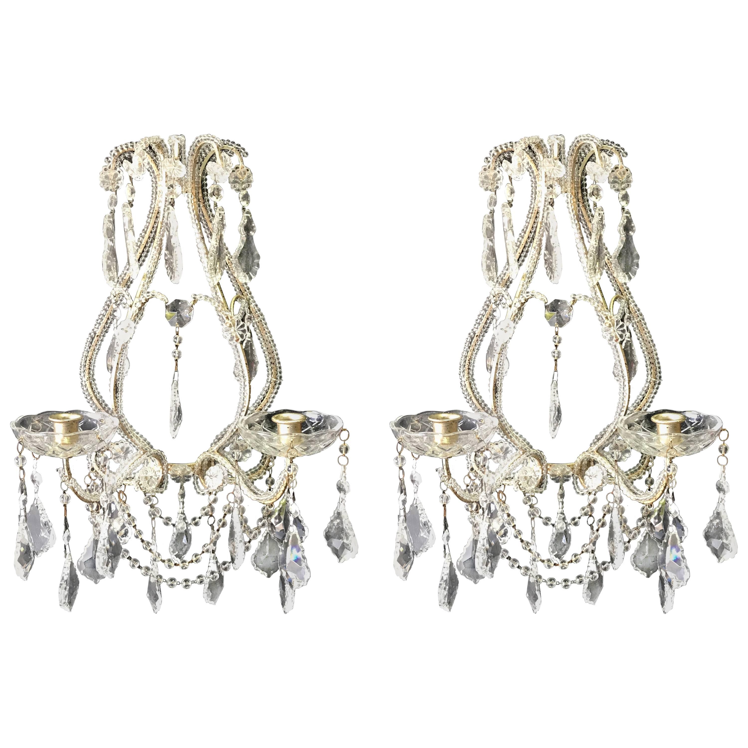 Pair of Venetian Beaded Crystal Candle Sconces