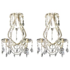 Pair of Venetian Beaded Crystal Candle Sconces