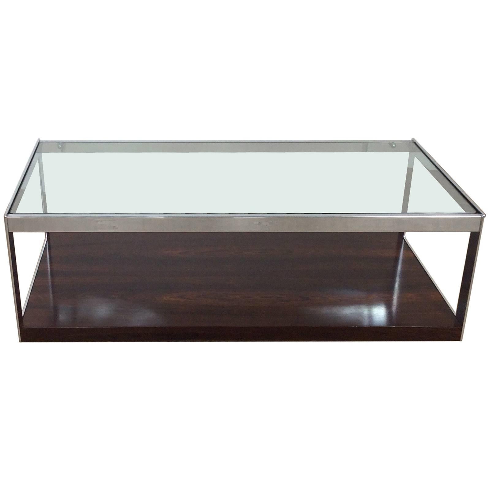 Midcentury Rosewood Chrome and Glass Table by Merrow Associates