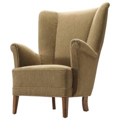 Wingback Chair in Original Woollen Upholstery