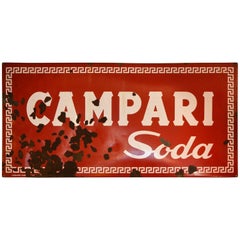 1960s Red Enamel Metal Vintage Italian Campari Soda Sign