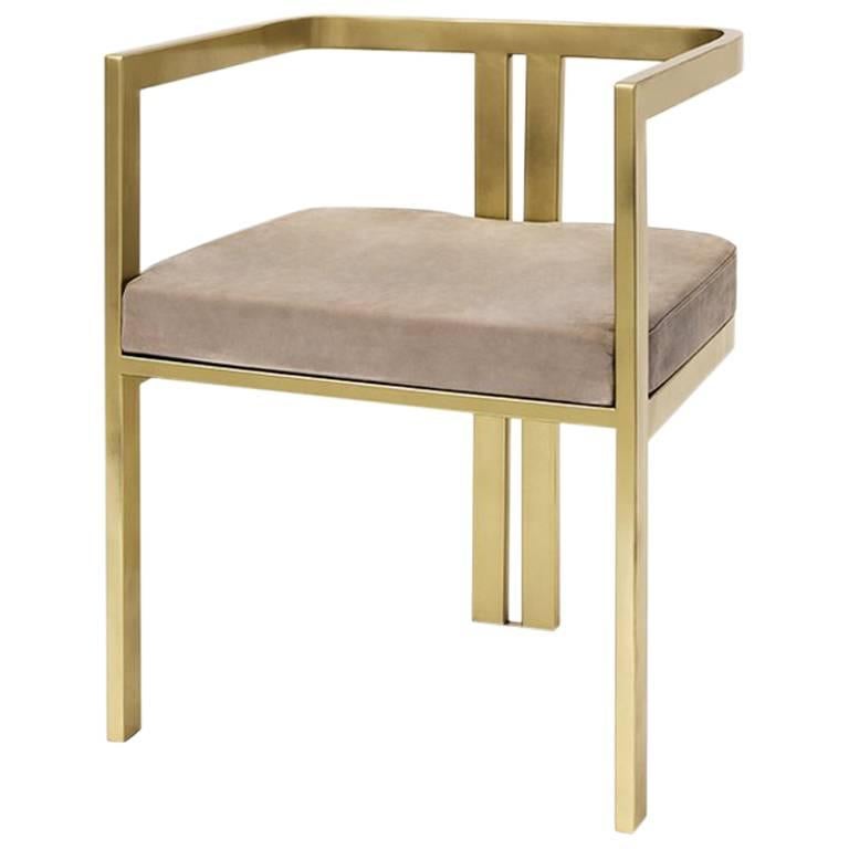 Linkin  Armchair in Satinated Gold Finish with Velvet Seat For Sale