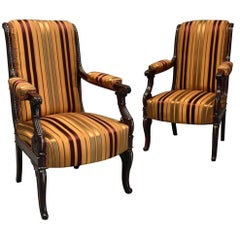 Pair of Fine Quality 19th Century French Empire Style Open Armchairs