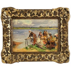 Dameron Emile-Charles, Oil on Panel, 'The Washerwomen', circa 1880-1890