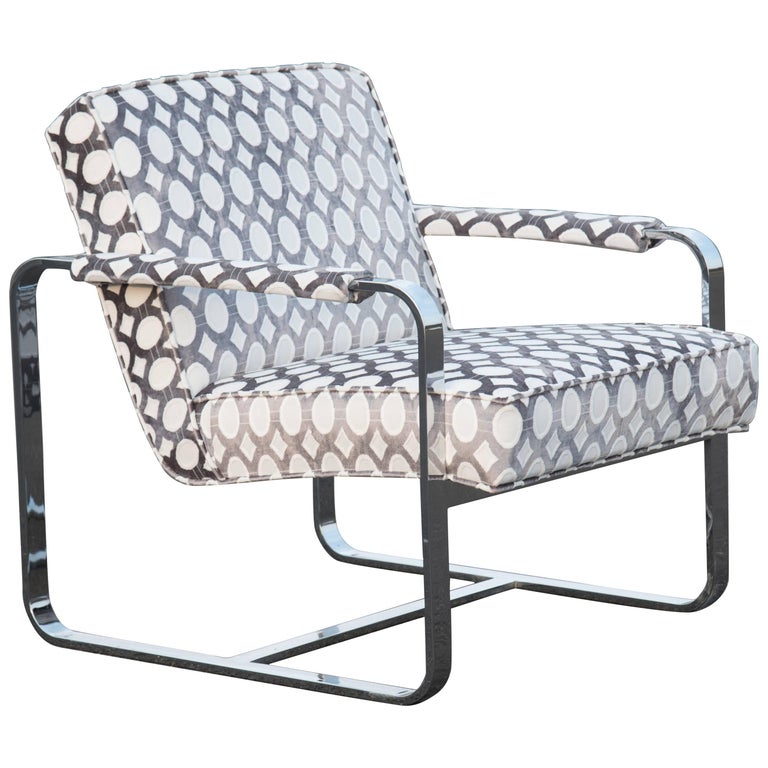 Sassy MidCentury Modern Steel and Upholstered Club Chair For Sale at
