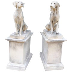 Pair of Cast Stone Pointers on Pedestals