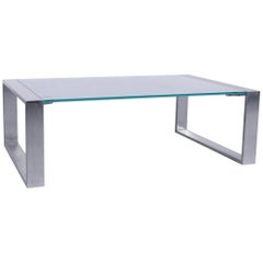 Rolf Benz Designer Coffee Table Silver Table Glass Metal Frame Table