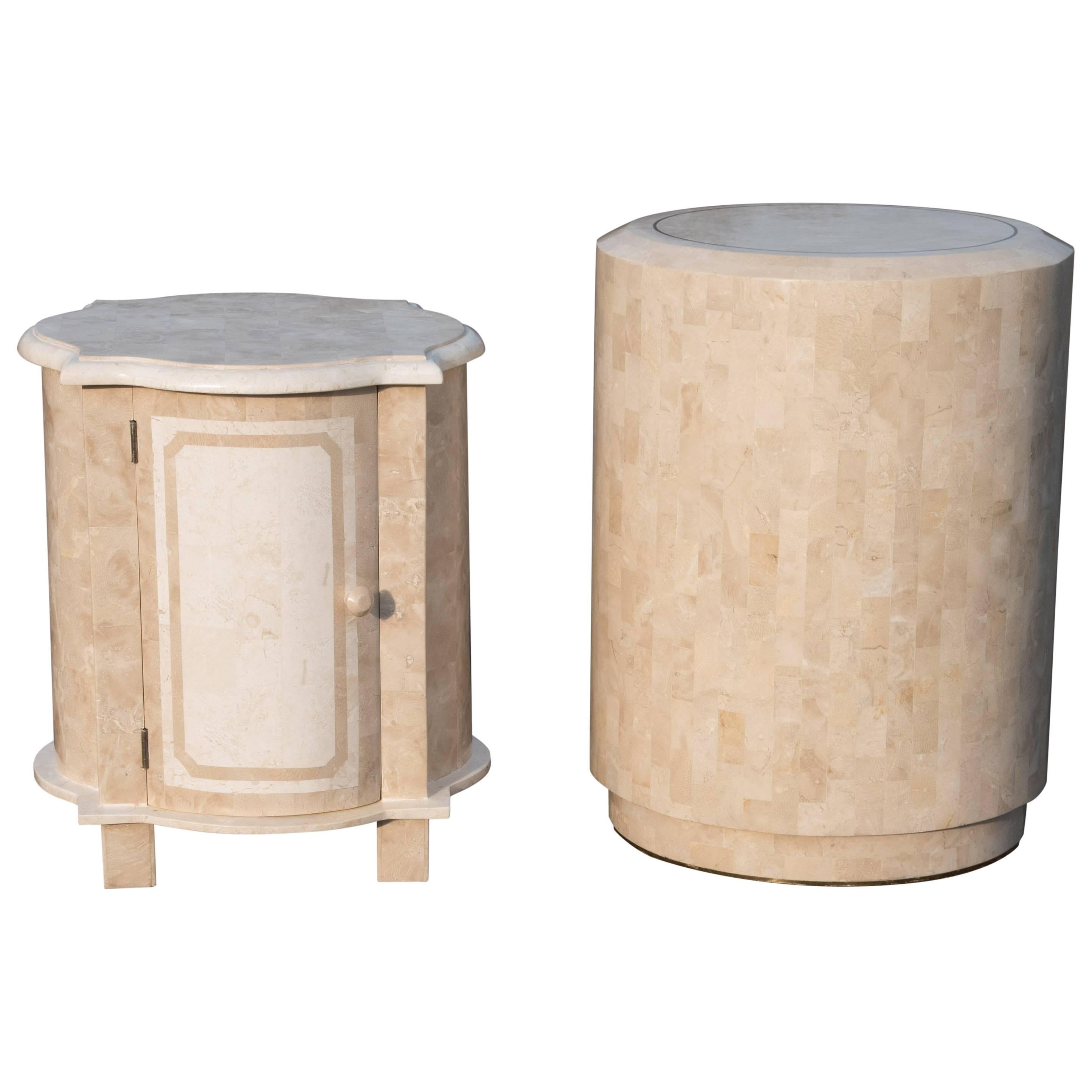 Elegant Pair of Maitland-Smith Tessellated Stone End Tables Nightstands