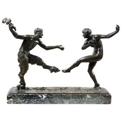 Sculpture en bronze Groupe figuratif d'un satyre et d'une bacchante dansant