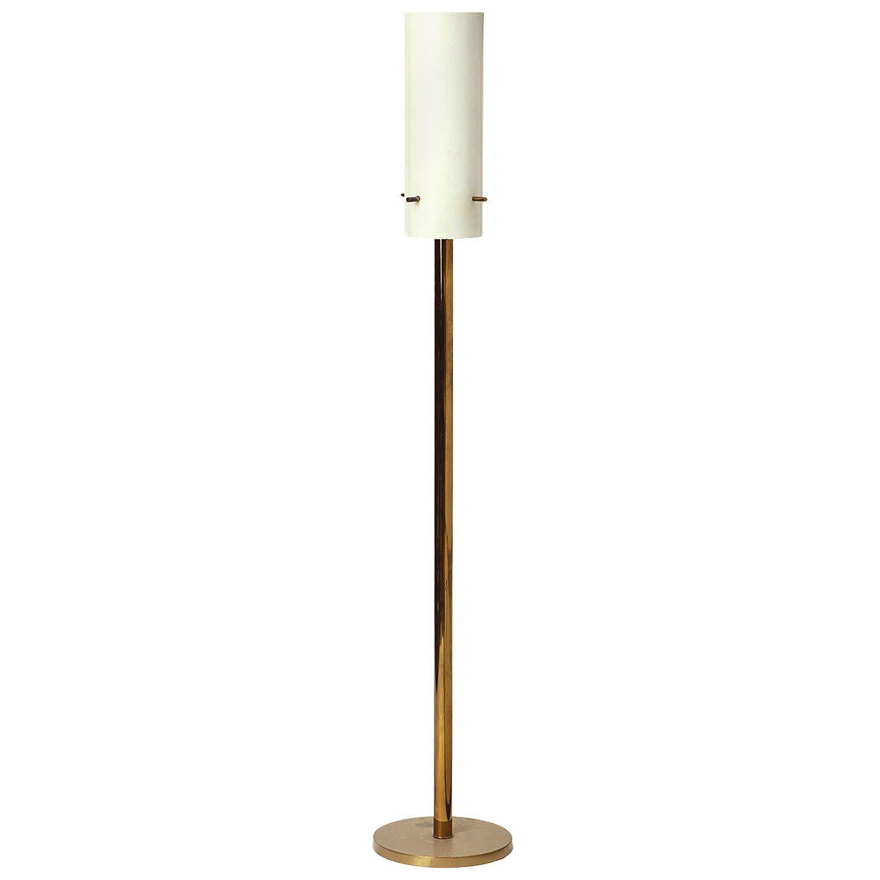 1960s Italian Cylindrical Brass Torchiere Floor Lamp Attributed to Arteluce For Sale