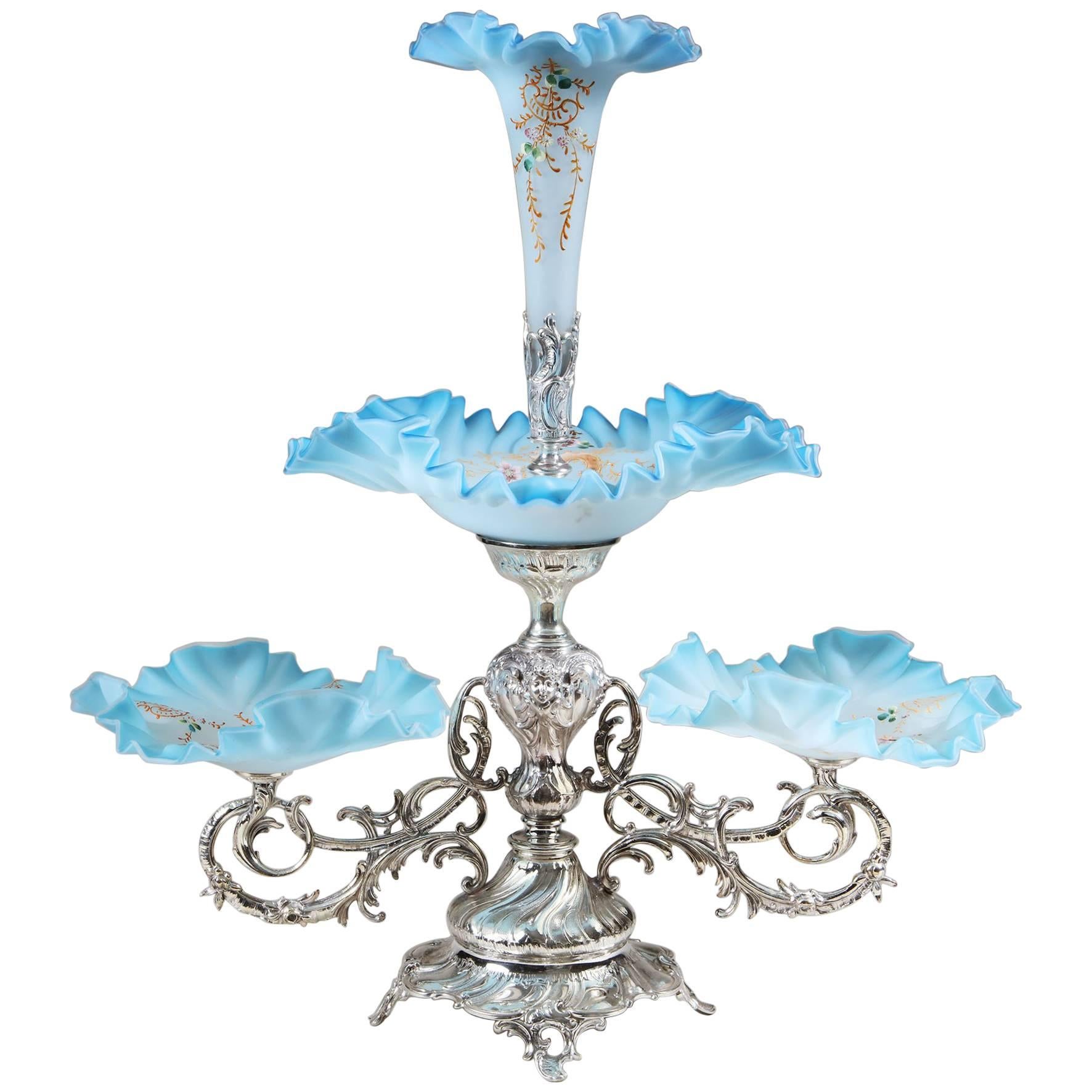 A Silver Plate and Glass Epergne Centrepiece 