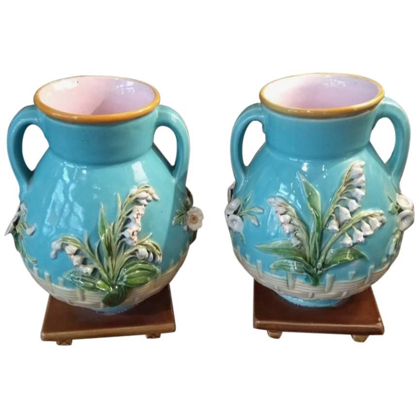 Pair of Lily of the Valley Vases, Minton Manufacture, England, circa 1880 For Sale