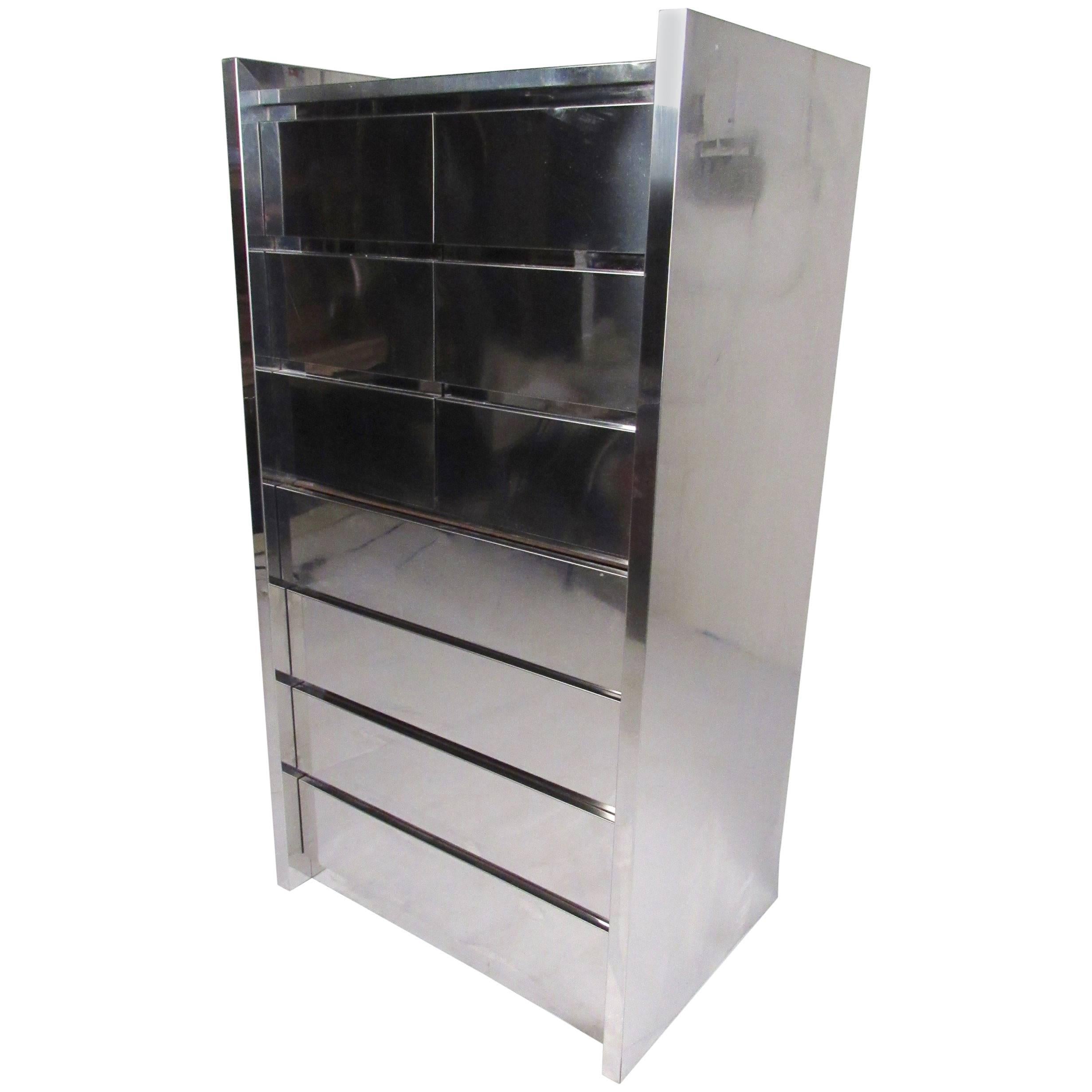 Tall Chest of Drawers in Chrome Finish by Thayer Coggin