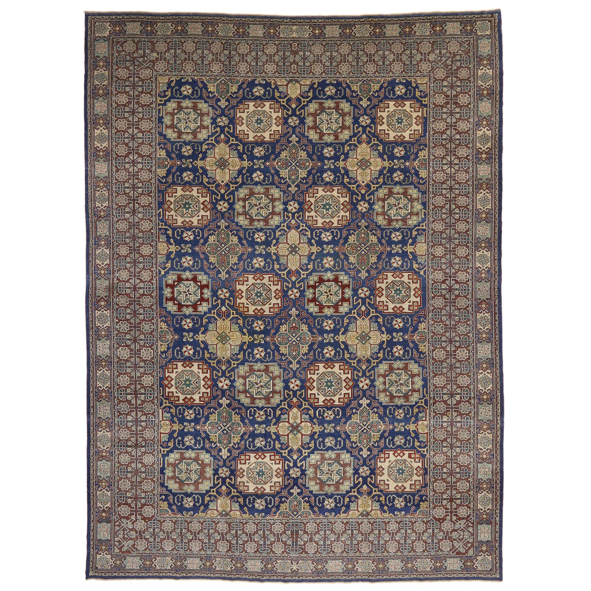 Vintage Turkish Oushak Rug with Modern Luxe Style and Bold Art Deco Design For Sale