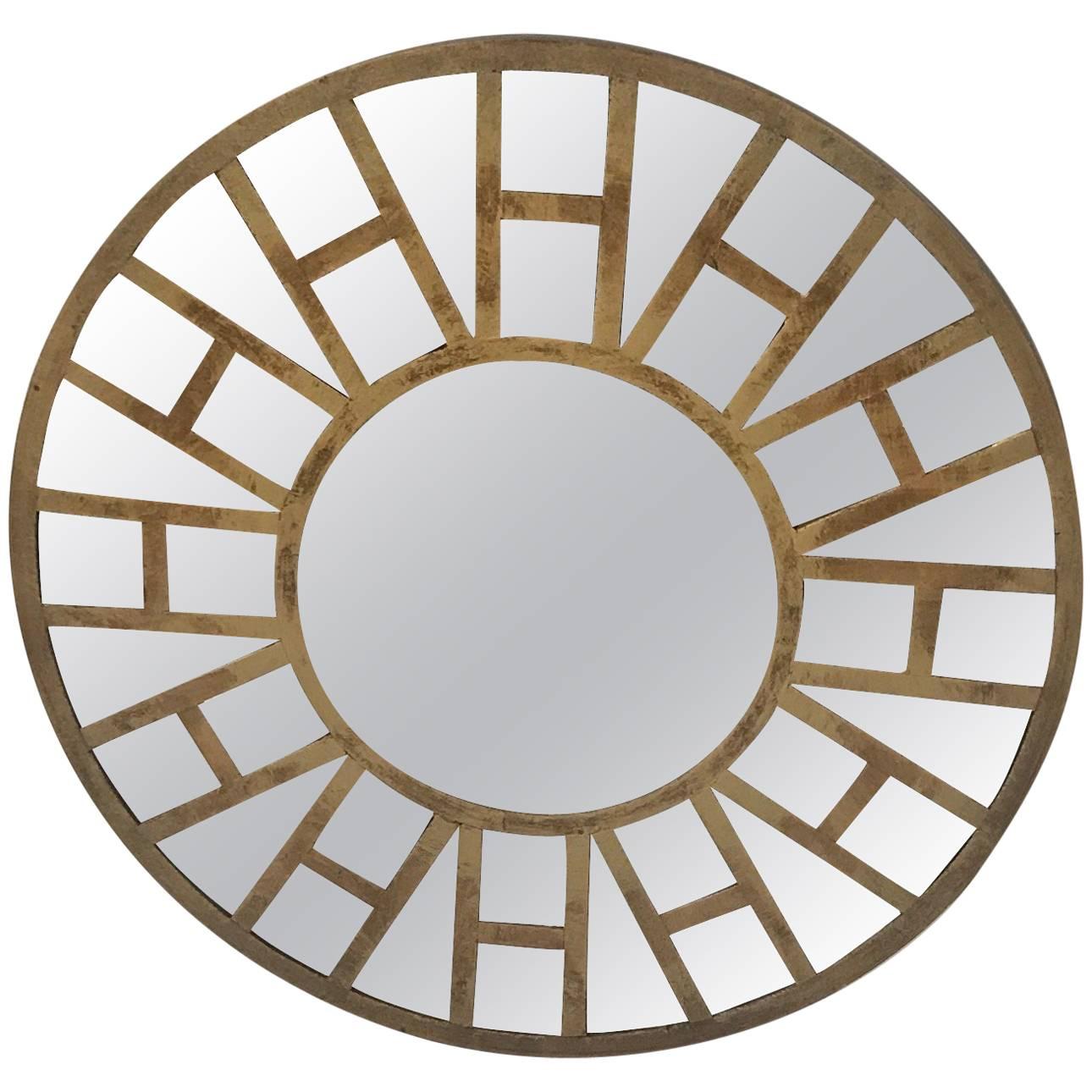 Stylish Mid-Century Modern Round Mirror with Brass Overlay