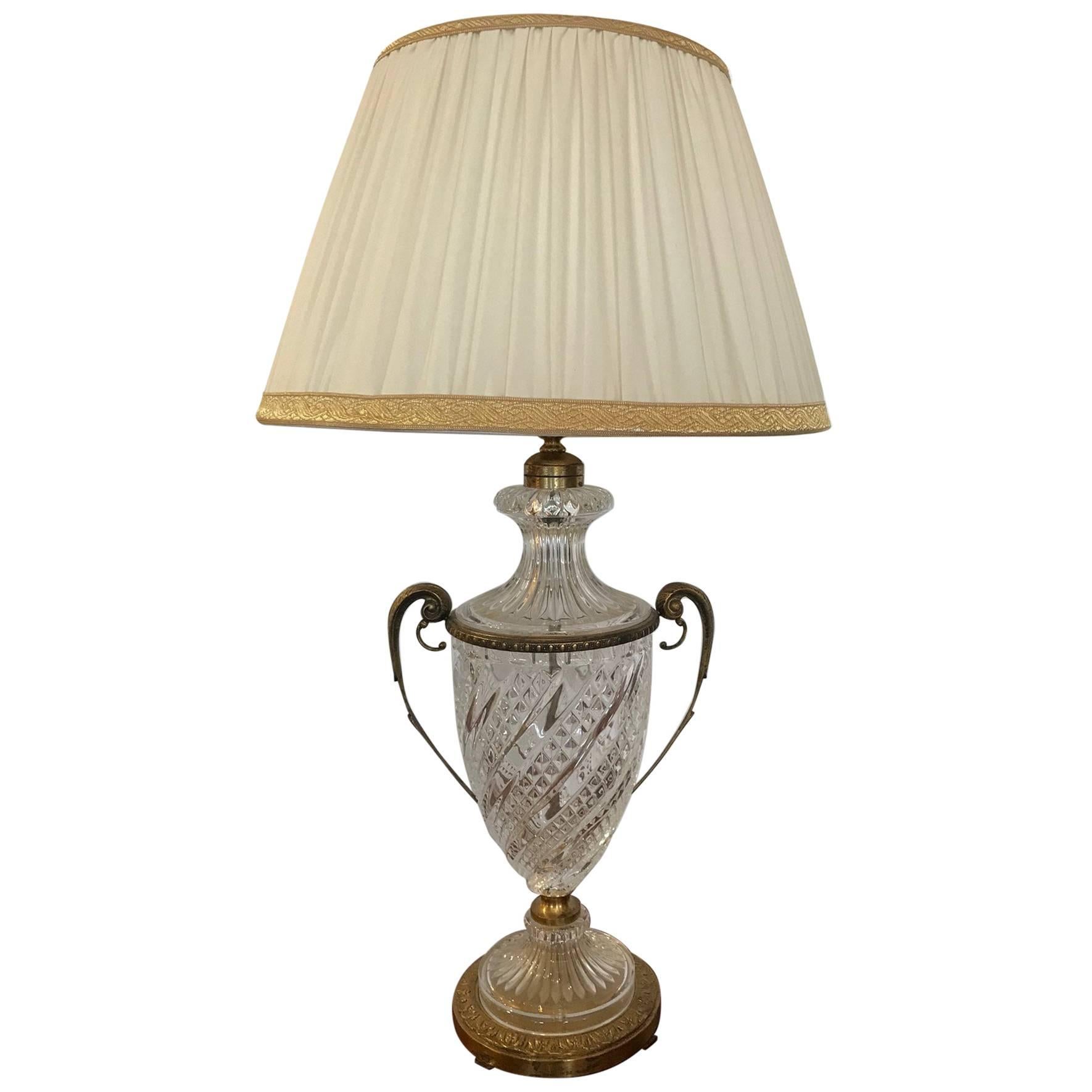 Regal Austrian Crystal Table Lamp with Bronze Decoration For Sale