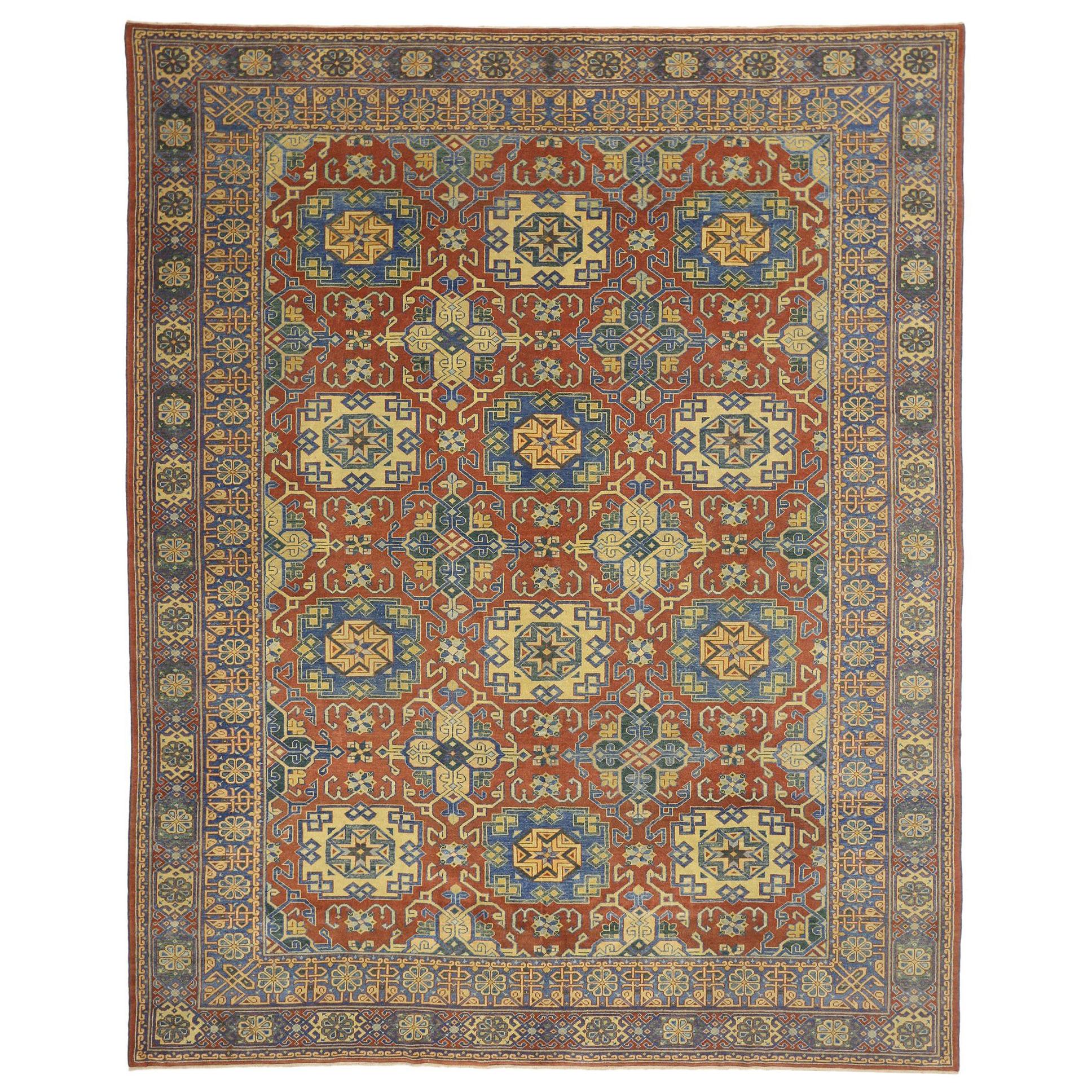 Vintage Turkish Oushak Rug with Modern Luxe Style and Bold Art Deco Design For Sale